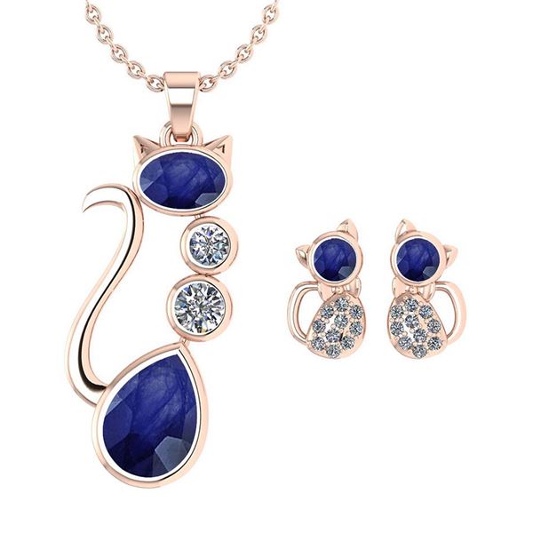 Certified 2.37 Ctw Blue Sapphire And Diamond Cat Neckla