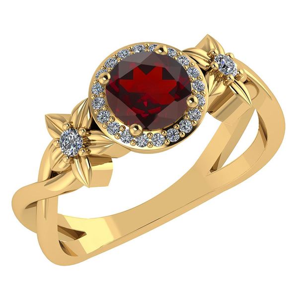 Certified 1.00 Ctw Garnet And Diamond 14k Yellow Gold H