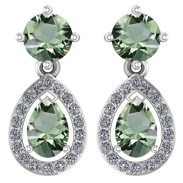 Certified 2.19 CTW Green Amethyst And Diamond 14k White