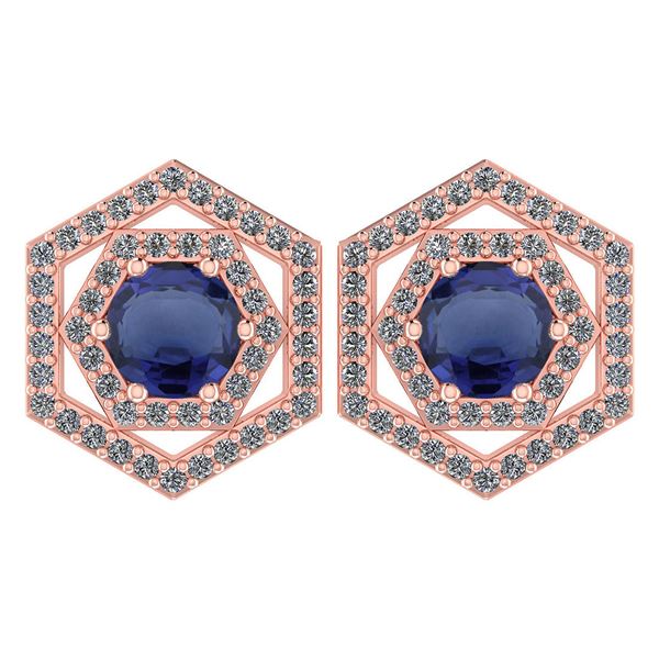 Certified 1.38 Ctw Blue Sapphire And Diamond 14k Rose G