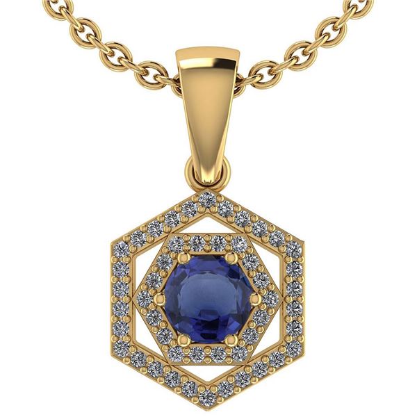 Certified 0.69 Ctw Blue Sapphire And Diamond 18K Yellow