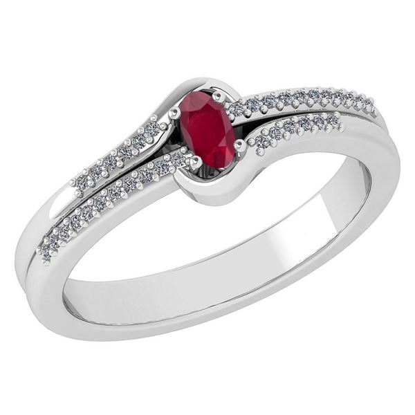 Certified 0.29 Ctw Ruby And Diamond 14k White Gold Halo