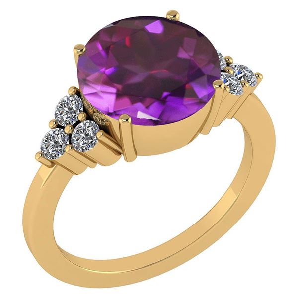 Certified 3.60 Ctw Amethyst And Diamond VS/SI1 Ring 14K