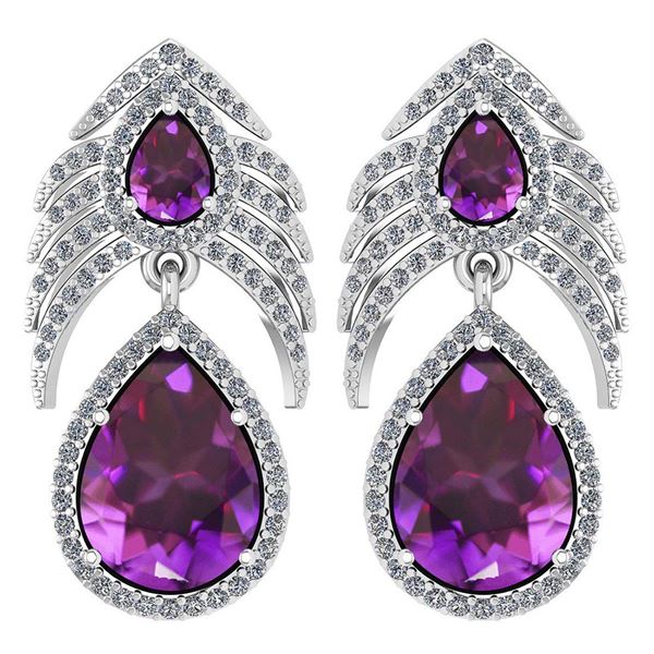 Certified 7.38 Ctw Amethyst And Diamond VS/SI1 Pear Sha