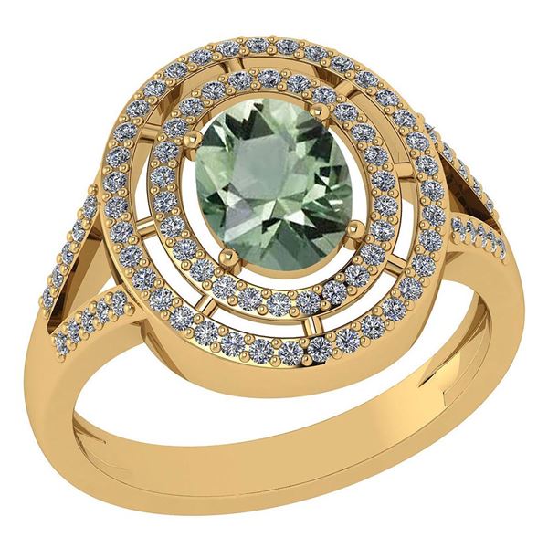 Certified 1.66 Ctw Green Amethyst And Diamond 14k Yello