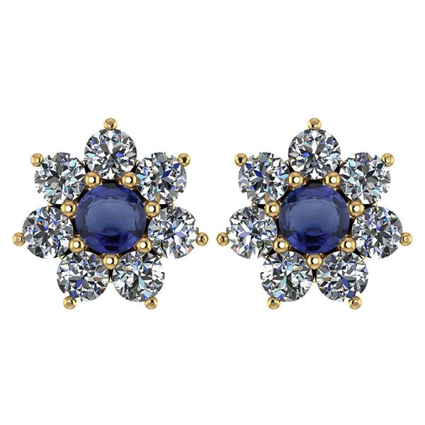 Certified 1.86 Ctw Blue Sapphire And Diamond 14k Yellow