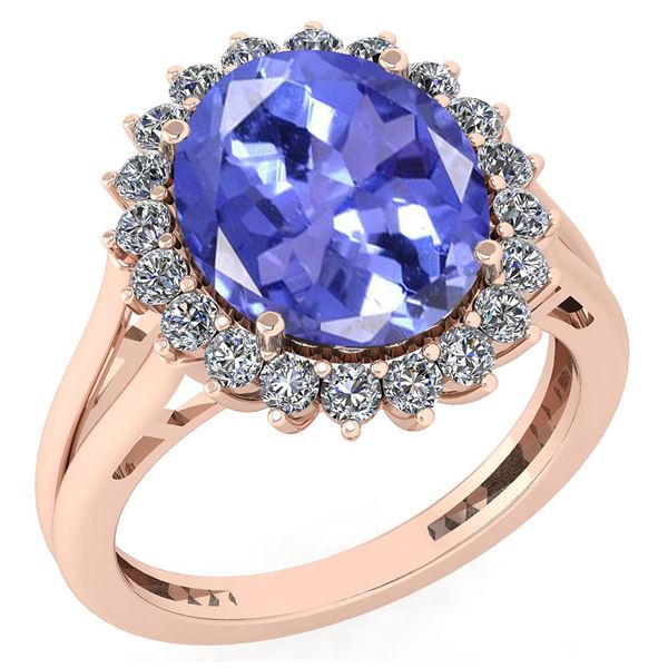 Certified 5.65 Ctw Tanzanite And Diamond VS/SI1 Halo Ri