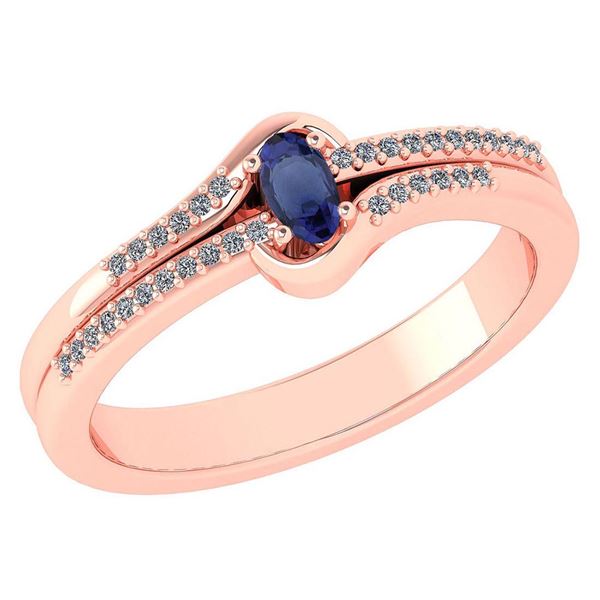 Certified 0.29 Ctw Blue Sapphire And Diamond 14k Rose G