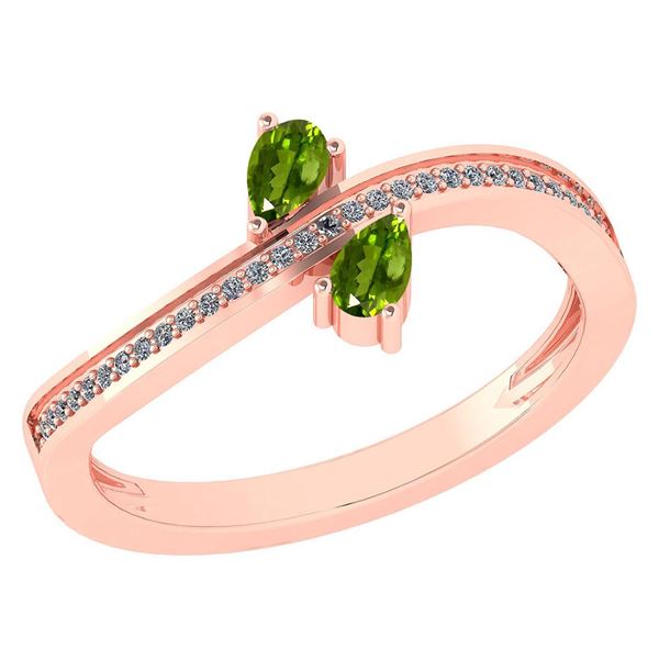 Certified 0.50 Ctw Peridot And Diamond 14k Rose Gold Ri