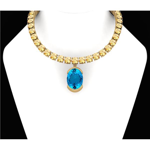 Certified 75.05 Ctw Blue Topaz & Citrine And Diamond I2