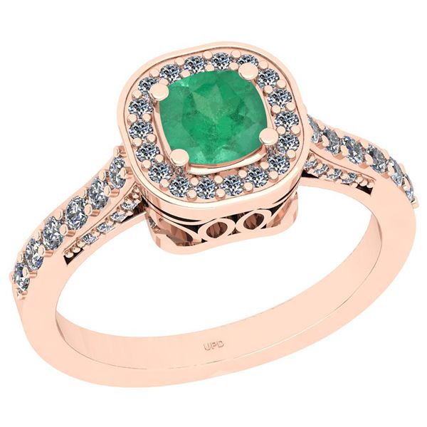 Certified 1.01 Ctw I2/I3 Emerald And Diamond 14K Rose G