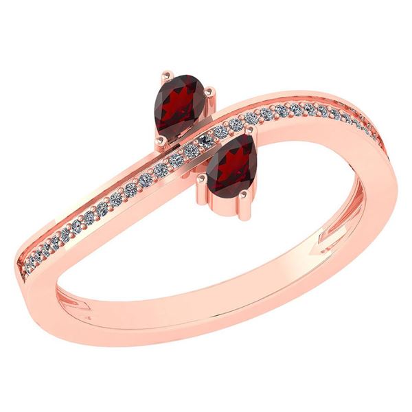 Certified 0.50 Ctw Garnet And Diamond 18K Rose Gold Rin