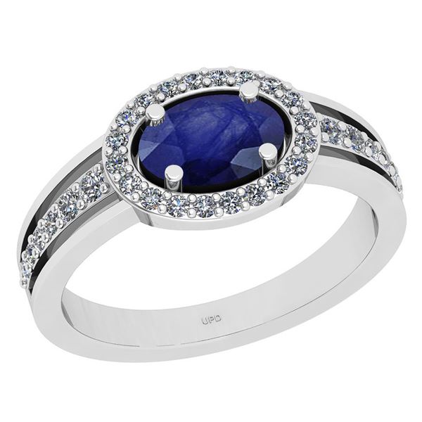 Certified 1.05 Ctw I2/I3 Blue Sapphire And Diamond 14K