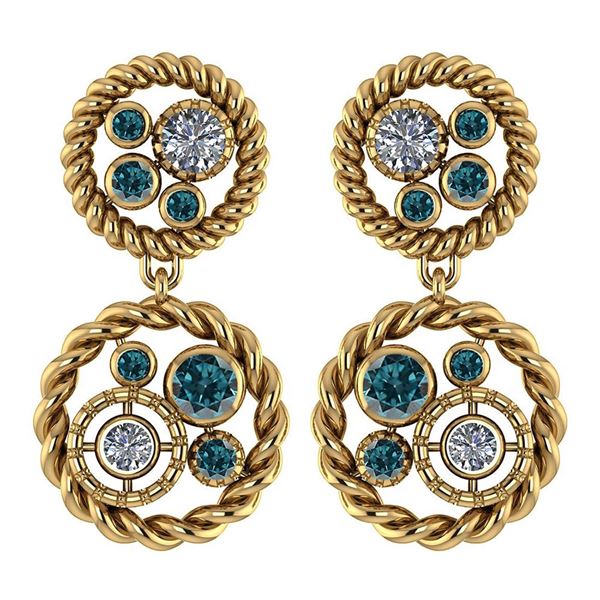 Certified 1.64 Ctw Treated Fancy Blue Diamond 14K Yello