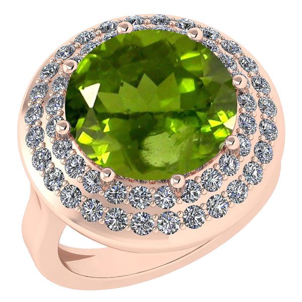 Certified 7.30 Ctw Peridot And Diamond VS/SI1 Halo Ring