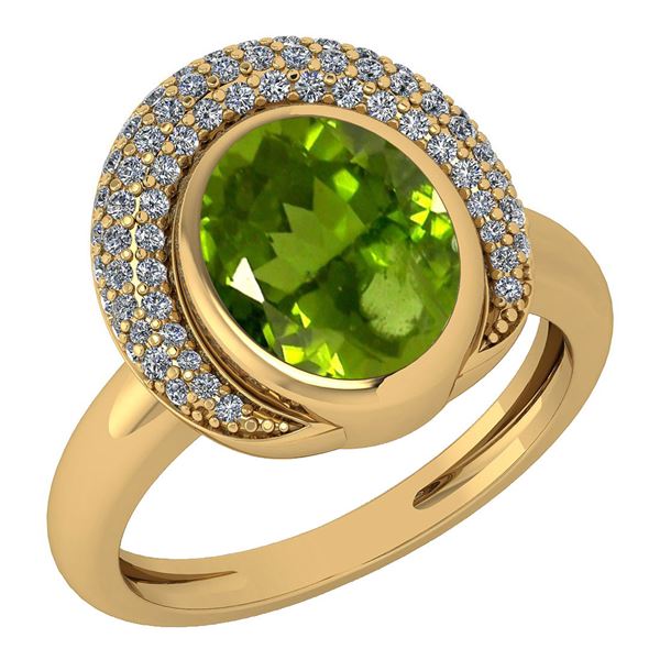 Certified 2.82 Ctw Peridot And Diamond VS/SI1 Halo Ring