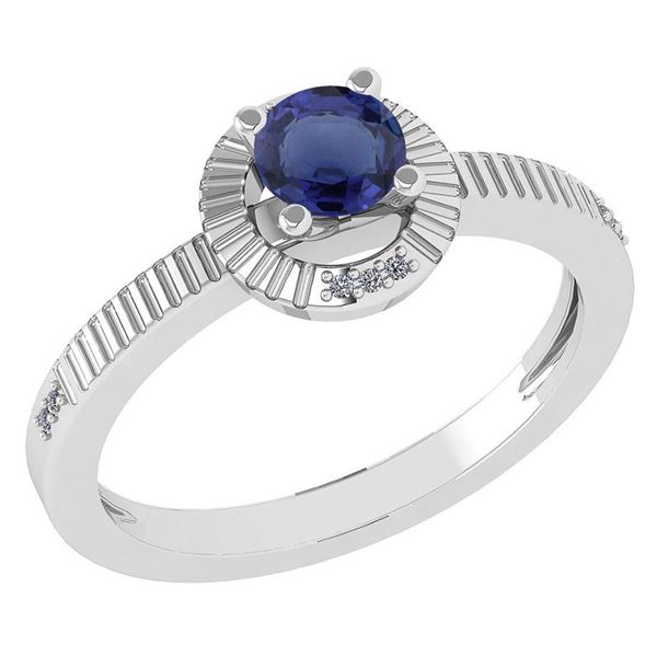 Certified 0.37 Ctw Blue Sapphire And Diamond 14k White