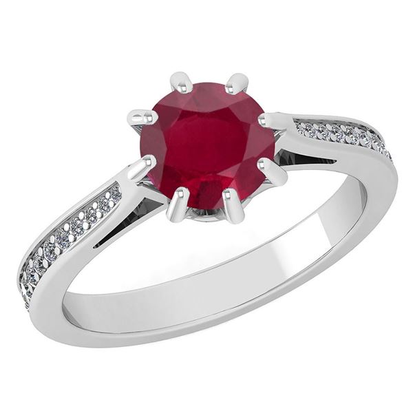 Certified 0.99 Ctw Ruby And White Diamond Wedding/Engag