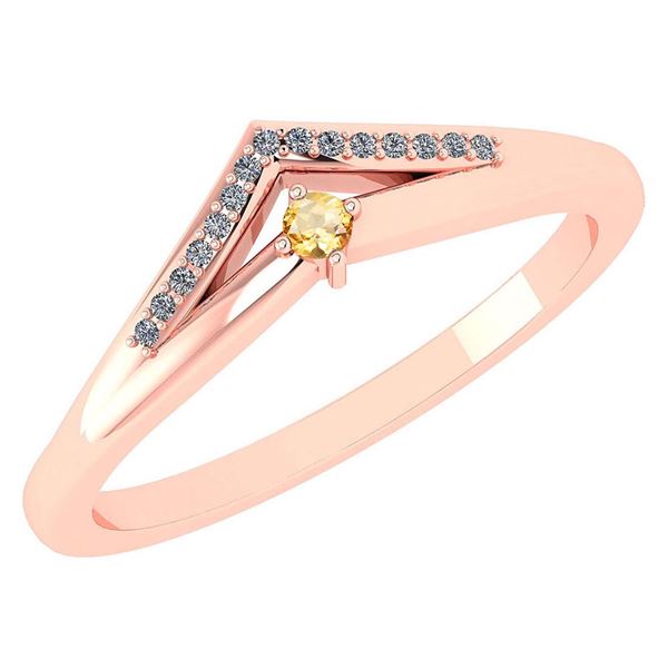 Certified 0.07 Ctw Smoky Quarzt And Diamond 14k Rose Go