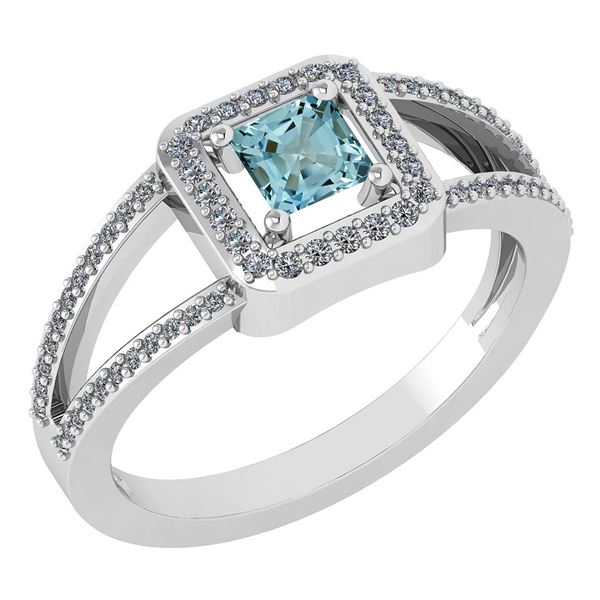 Certified 0.61 Ctw Aquamarine And Diamond 18k White Hal
