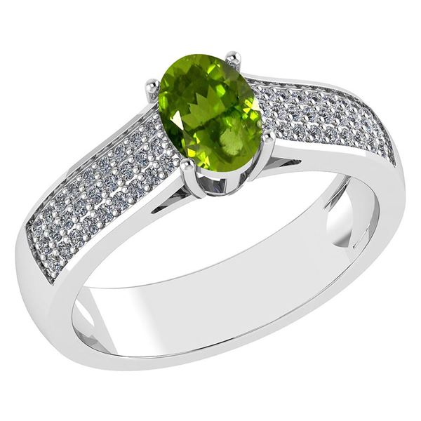 Certified 1.2Ctw Peridot And Diamond 14k White Gold Hal