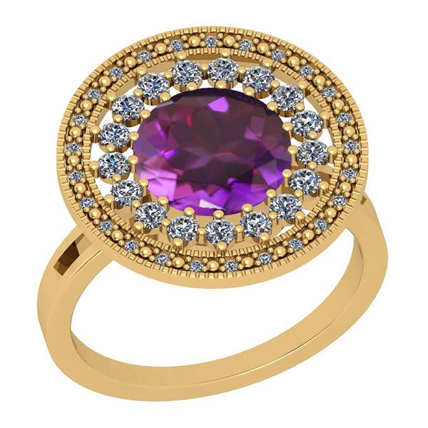 Certified 3.53 Ctw I2/I3 Amethyst And Diamond 10K Yello