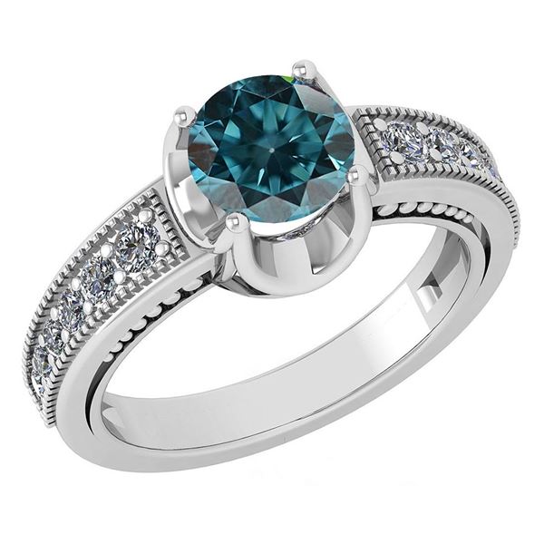 Certified 1.48 Ctw Treated Fancy Blue Diamond And White