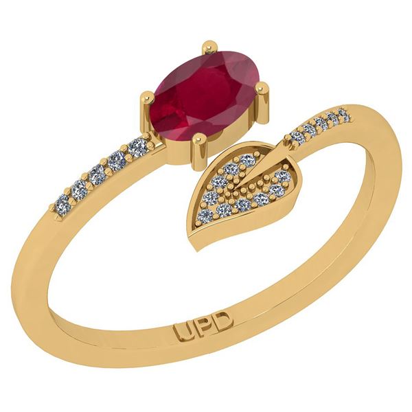 Certified 0.58 Ctw SI2/I1 Ruby And Diamond 14K Yellow G