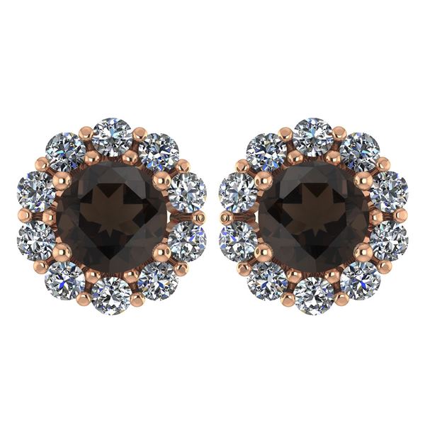 Certified 2.30 Ctw Smoky Quarzt And Diamond 14k Rose Go