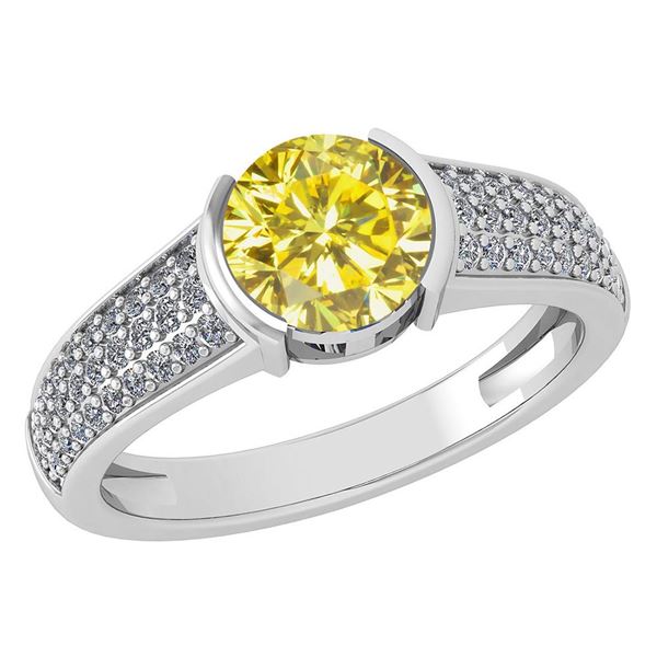 Certified 1.55 Ctw Treated Fancy Yellow Diamond And Whi