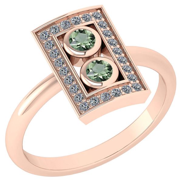 Certified 0.31 Ctw Green Amethyst And Diamond 14k Rose
