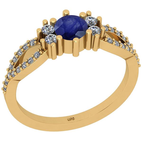 Certified 0.79 Ctw SI2/I1 Blue Sapphire And Diamond 14K