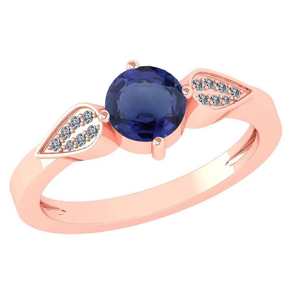 Certified 1.12 Ctw Blue Sapphire And Diamond 14k Rose G