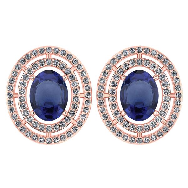 Certified 3.12 CTW Blue Sapphire And Diamond 14k Rose G