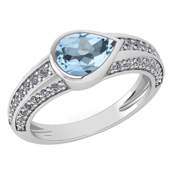 Certified 1.73 Ctw Aquamarine And Diamond Wedding/Engag