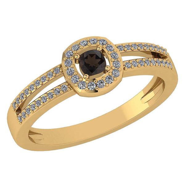 Certified 0.57 Ctw Smoky Quarzt And Diamond 14k Yellow