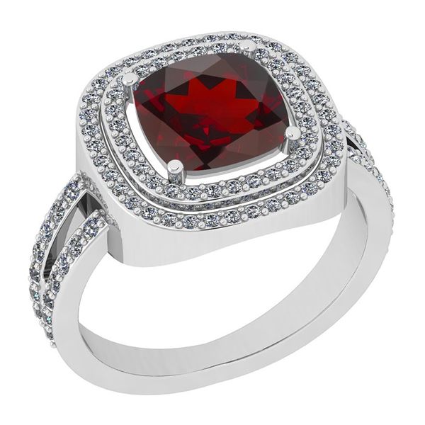 Certified 2.38 Ctw I2/I3 Garnet And Diamond 14K White G
