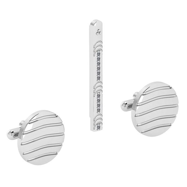 Certified 0.06 Ctw Diamond TiePin+ Gold Cufflinks Set 1