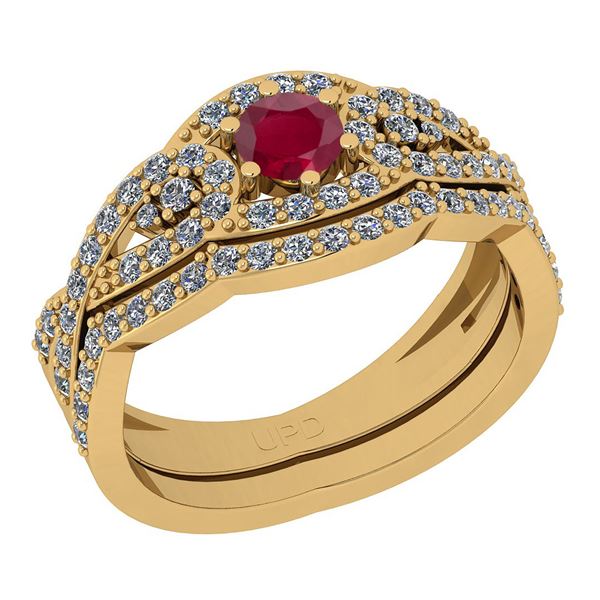 Certified 1.00 Ctw I2/I3 Ruby And Diamond 14K Yellow Go