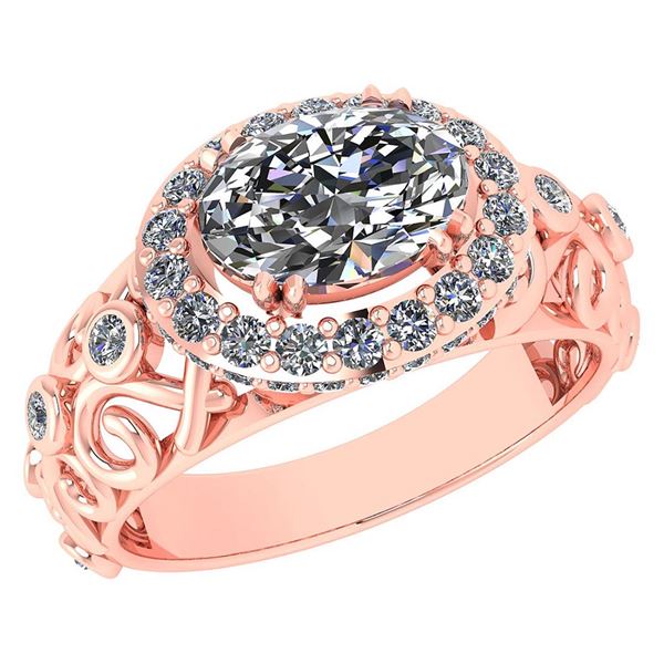 Certified 1.65 Ctw Diamond Wedding/Engagement 14K Rose