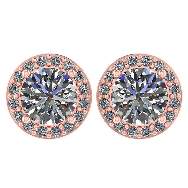 Certified 1.6 Ctw Diamond 14k Rose Gold Halo Stud Earri