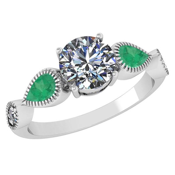 Certified 1.89 Ctw Emerlad And Diamond Wedding/Engageme