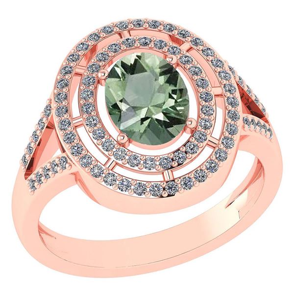 Certified 1.66 Ctw Green Amethyst And Diamond 14k Rose