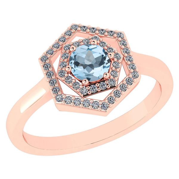 Certified 0.69 Ctw Aquamarine And Diamond 18K Rose Gold