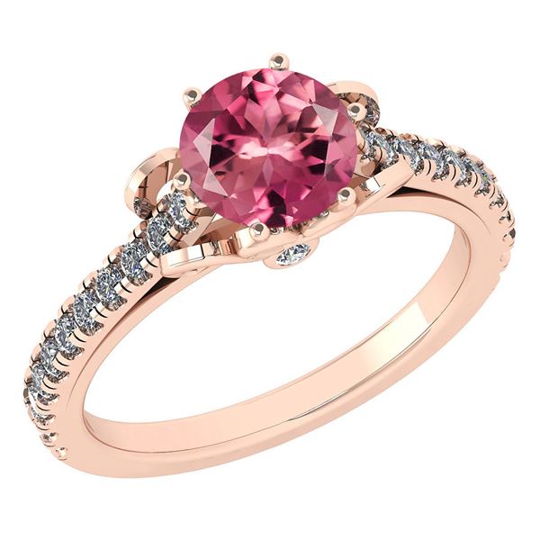 Certified 1.58 Ctw Pink Tourmaline And Diamond 14k Rose