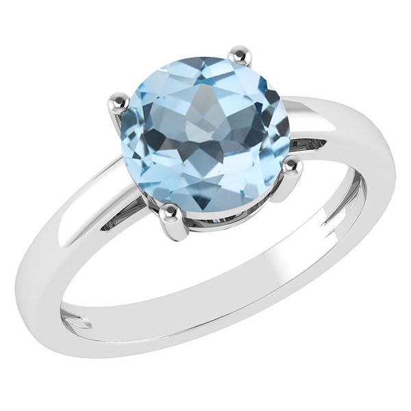 Certified 1.00Ctw Genuine Blue Topaz 14k White Gold Hal