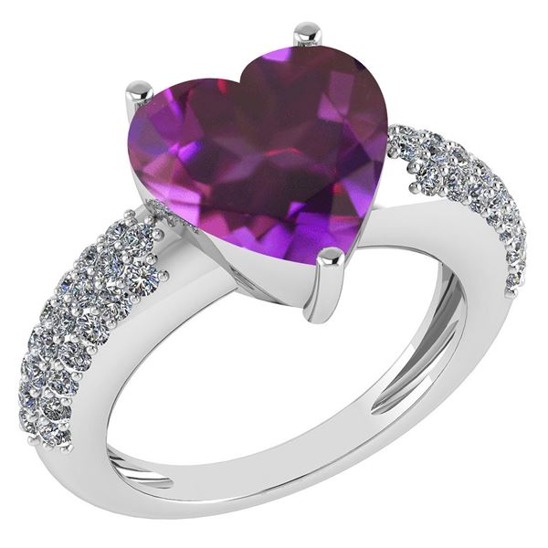 Certified 5.31 Ctw Amethyst And Diamond VS/SI1 Ring 18K