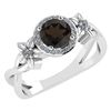 Certified 1.00 Ctw Smoky Quarzt And Diamond 14k White H