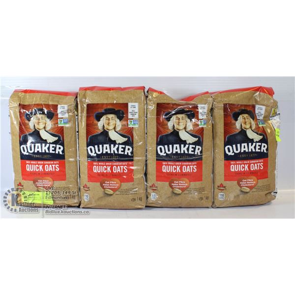 4 X QUAKER WHOLE GRAIN CANADIAN QUICK OATS