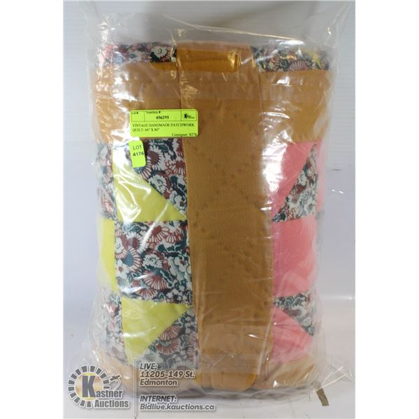 VINTAGE HANDMADE PATCHWORK QUILT- 64" X 80"